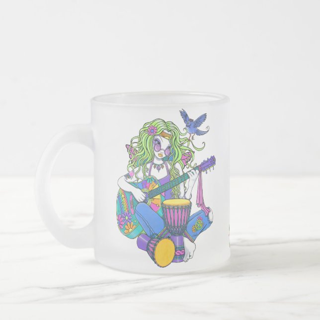 De Café Vidro Jateado Caneca gelado feericamente do Hippie da guitarra (Esquerda)