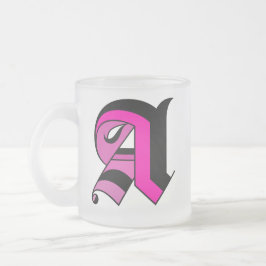 De Café Vidro Jateado Caneca inicial preta e rosa tipo caligrafia A