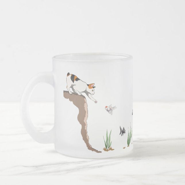 De Café Vidro Jateado Caneca Translucida Gelo Cat Going Fishing (Esquerda)