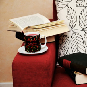 De Café Vidro Jateado Padrões pretos flores silvestres papoila caneca ca