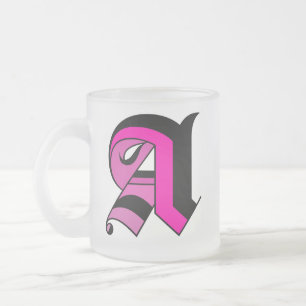 De Café Vidro Jateado Tipo caligrafia preto e rosa Caneca inicial A