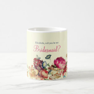 De Café Você será minha caneca floral do vintage da dama