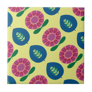 De Cerâmica 1960 flores no azulejo cor-de-rosa, azul e amarelo
