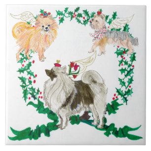 De Cerâmica 3 cães que descascam para o azulejo Trivet do