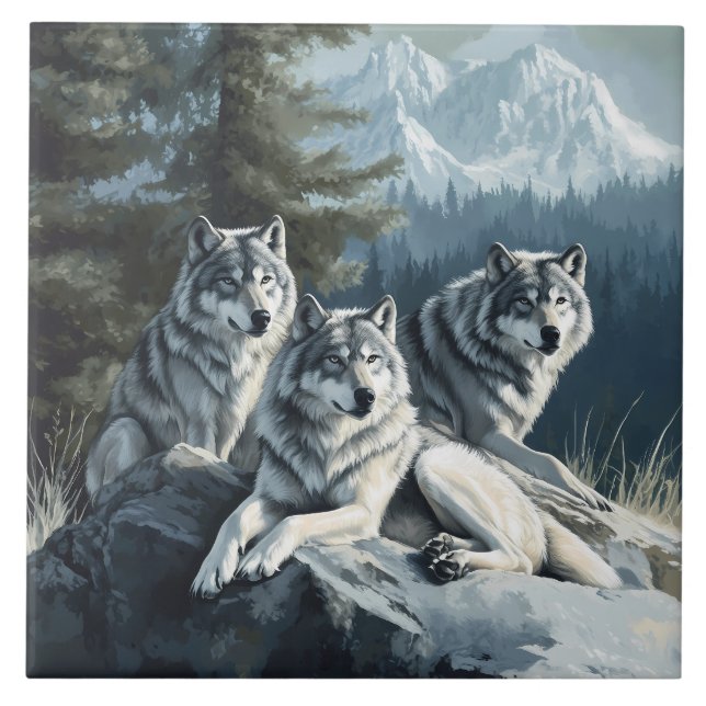 De Cerâmica 3 Lobos Relaxando Azulejo ou Suporte para Panelas (Frente)
