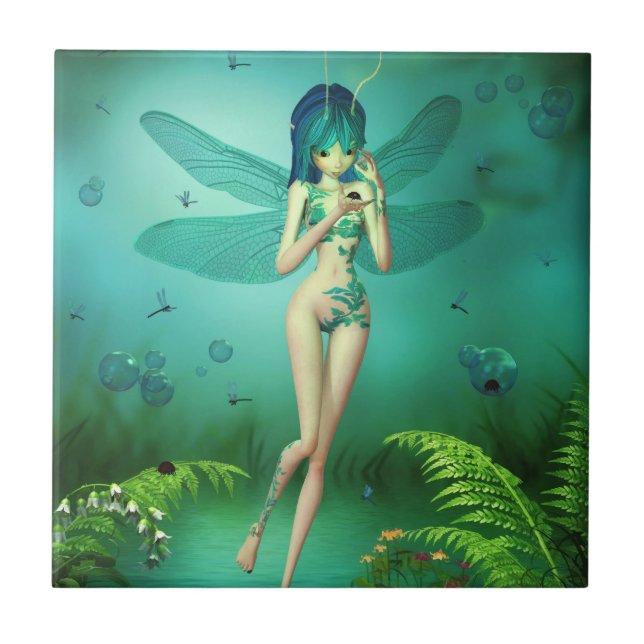 De Cerâmica A libélula Flitters azulejo (Frente)