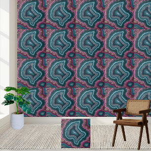 De Cerâmica Abstrato Teal e Azulejo Geodo Roxo
