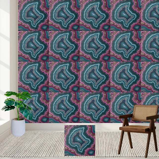 De Cerâmica Abstrato Teal e Azulejo Geodo Roxo (Abstract Teal and Purple Geode Tile)