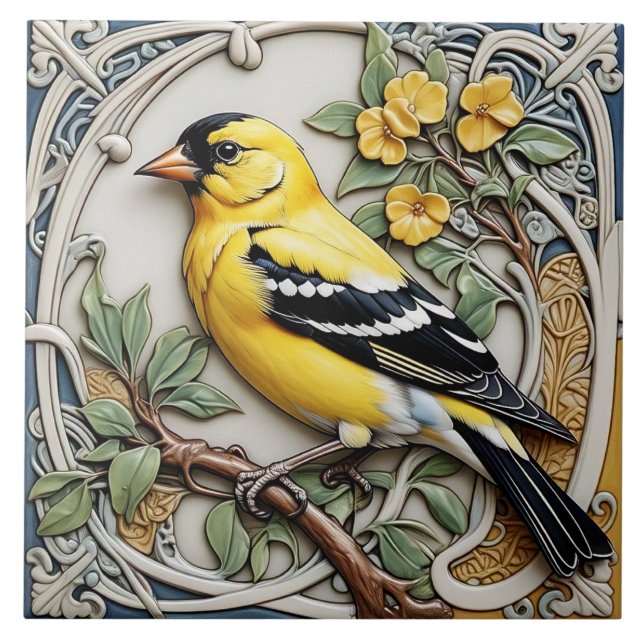 De Cerâmica American Goldfinch - Azulejo cerâmico Art Nouveau (Frente)