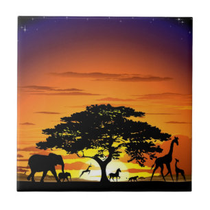 De Cerâmica Animais selvagens no azulejo do por do sol do