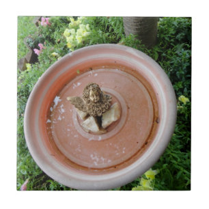 De Cerâmica Anjo no azulejo do banho do pássaro