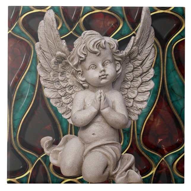 De Cerâmica Anjo Praying do querubim no azulejo esmaltado do (Frente)