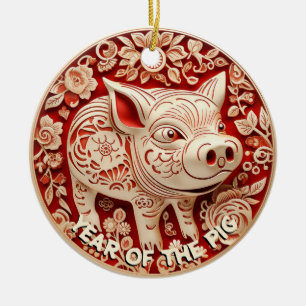 De Cerâmica Ano do Ornamento Chiyogami Dourado e Vermelho dos