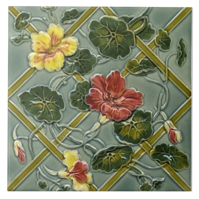 De Cerâmica Antique Minton Floral Trellis Majolica Azulejo Rep (Frente)