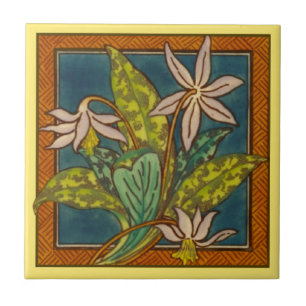 De Cerâmica Antique Repro Circa 1880 Maw Azulejo Floral 1de 8