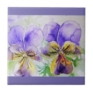 De Cerâmica Aquarela Puro Viola Pansy Floral Azulejo