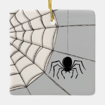 Aranhas e ornamento cerâmico do Halloween na Web