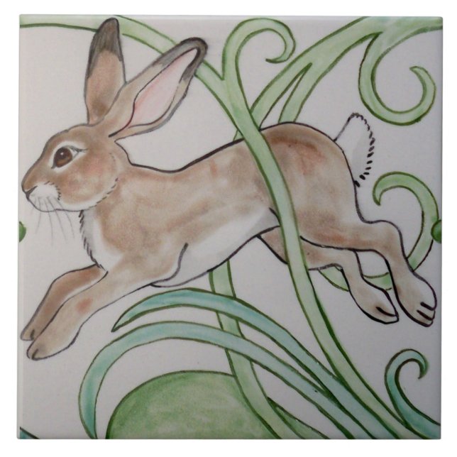 De Cerâmica Art Deco Running Rabbit Designer Azulejo Trivet Gr (Frente)