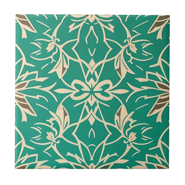 De Cerâmica Art Deco Whimsical Floral Azulejo (Frente)