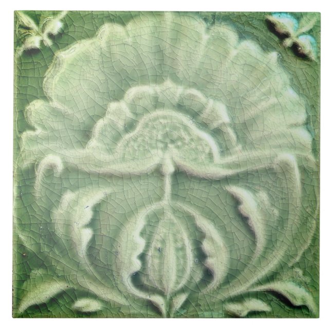 De Cerâmica Art nouveau faux jugendstil flor azulejo verde (Frente)