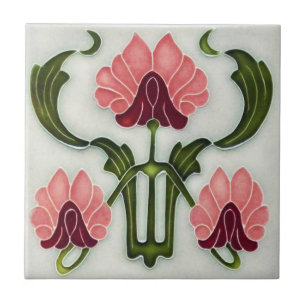 De Cerâmica Art Nouveau Style Azulejo cerâmico. Rosa/Verde