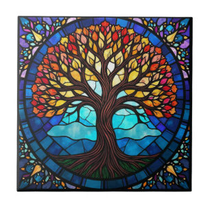 De Cerâmica Árvore da Vida em Vidro Pintado Azulejo