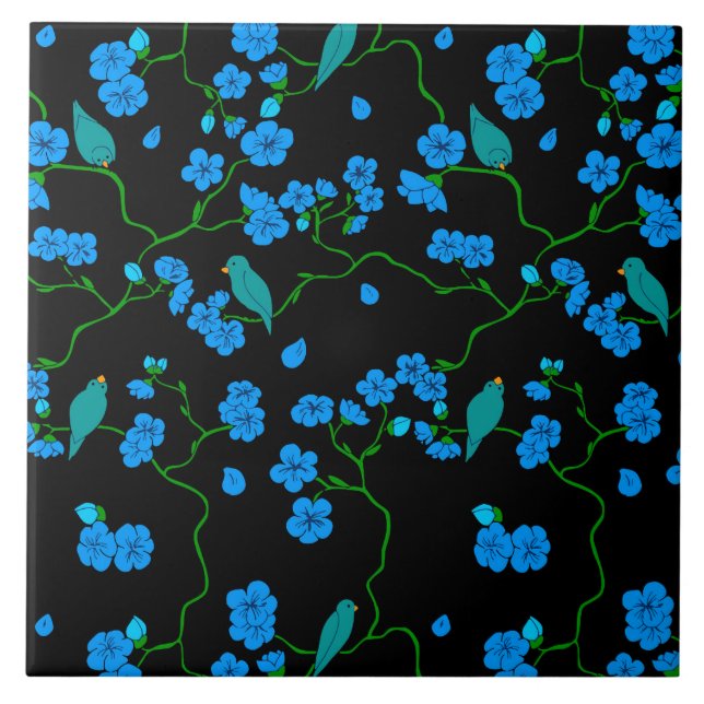 De Cerâmica Aves e Flores Azulejo cerâmico (Frente)