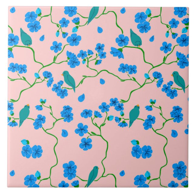 De Cerâmica Aves e Flores Azulejo cerâmico (Frente)