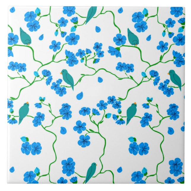 De Cerâmica Aves e Flores Azulejo cerâmico (Frente)