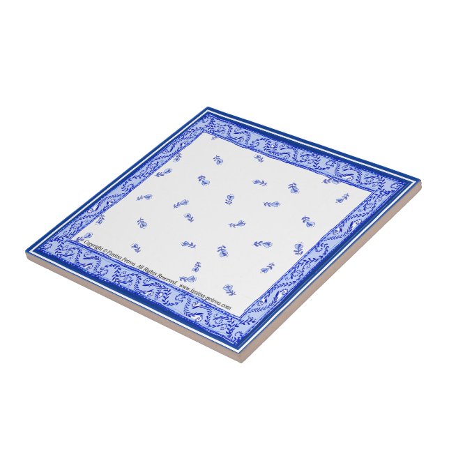 De Cerâmica Azul & branco 2, (4,25" x 4,25") azulejo pequeno (Lateral)
