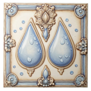 De Cerâmica Azul-claro e água creme cai no Azulejo do banheiro