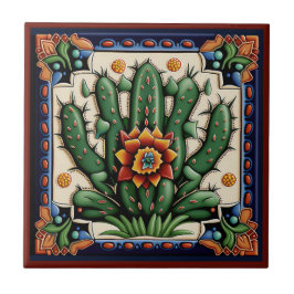 De Cerâmica Azulejo 12/12, estilo Huichol mexicano, cacto cerâ