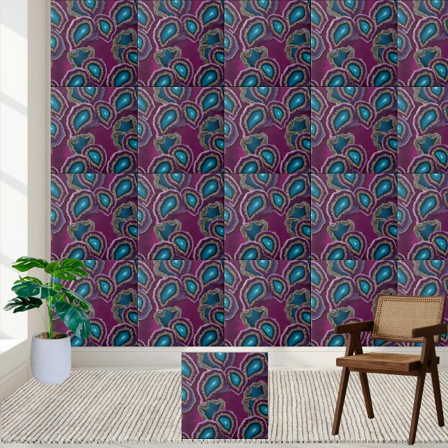 De Cerâmica Azulejo abstrato Geode com Teal e Roxo (Abstract Geode Tile with Teal and Purple)