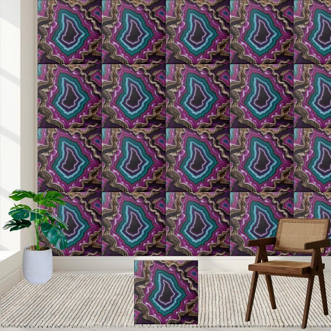 De Cerâmica Azulejo abstrato Purple e Teal Geode Agate (Abstract Purple and Teal Geode Agate Tile)