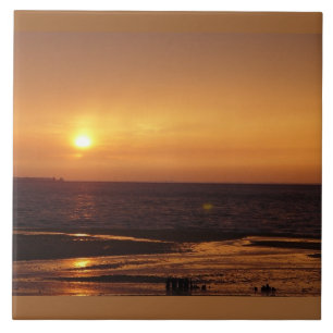 De Cerâmica Azulejo alaranjado do por do sol do oceano