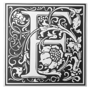 De Cerâmica Azulejo - Alfabeto Monograma F preto Branco