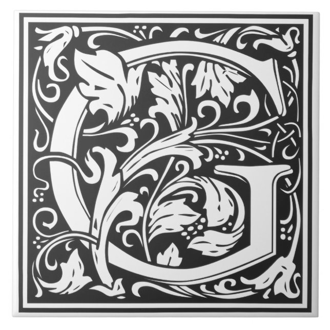 De Cerâmica Azulejo - Alfabeto Monograma G preto Branco (Frente)