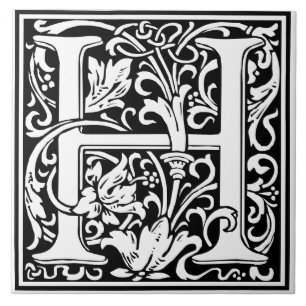 De Cerâmica Azulejo - Alfabeto Monograma H preto Branco