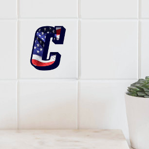 De Cerâmica Azulejo americano da foto da letra "C" da bandeira