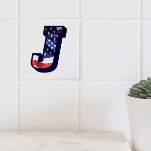 De Cerâmica Azulejo americano da foto da letra "J" da bandeira