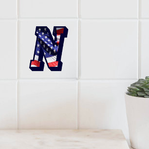 De Cerâmica Azulejo americano da foto da letra "N" da bandeira