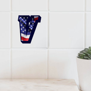 De Cerâmica Azulejo americano da foto da letra "V" da bandeira