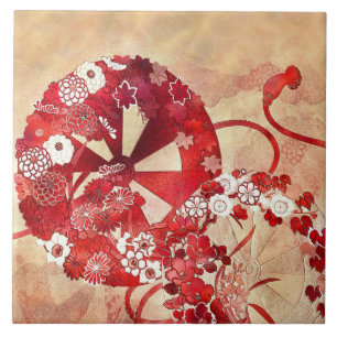 De Cerâmica Azulejo Antigo Leque e Flores Oriental