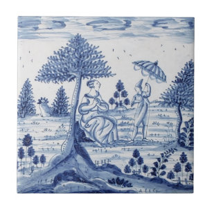 De Cerâmica Azulejo Antiquado - Cena Pastoral Azul e Branco-1