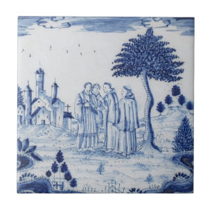 De Cerâmica Azulejo Antiquado - Cena Pastoral Azul e Branco-3