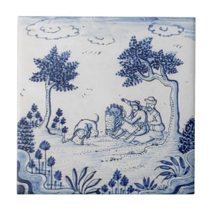 De Cerâmica Azulejo Antiquado - Cena Pastoral Azul e Branco-6