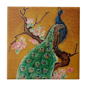 De Cerâmica Azulejo Antiquado Majolica Peacock