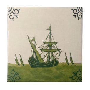 De Cerâmica Azulejo Antiquado Minton Hollins Delft Boat #4 Rep