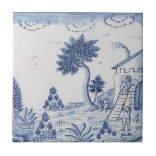De Cerâmica Azulejo Antique Delft-Pastoral Cena Azul e Branco-