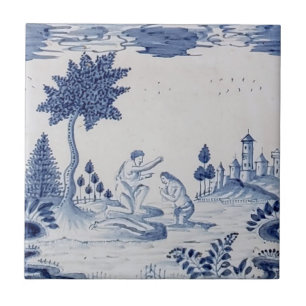 De Cerâmica Azulejo Antique Delft-Pastoral Cena Azul e Branco-